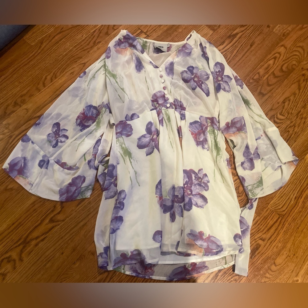 Asos White and Purple Floral Blouse Size 12